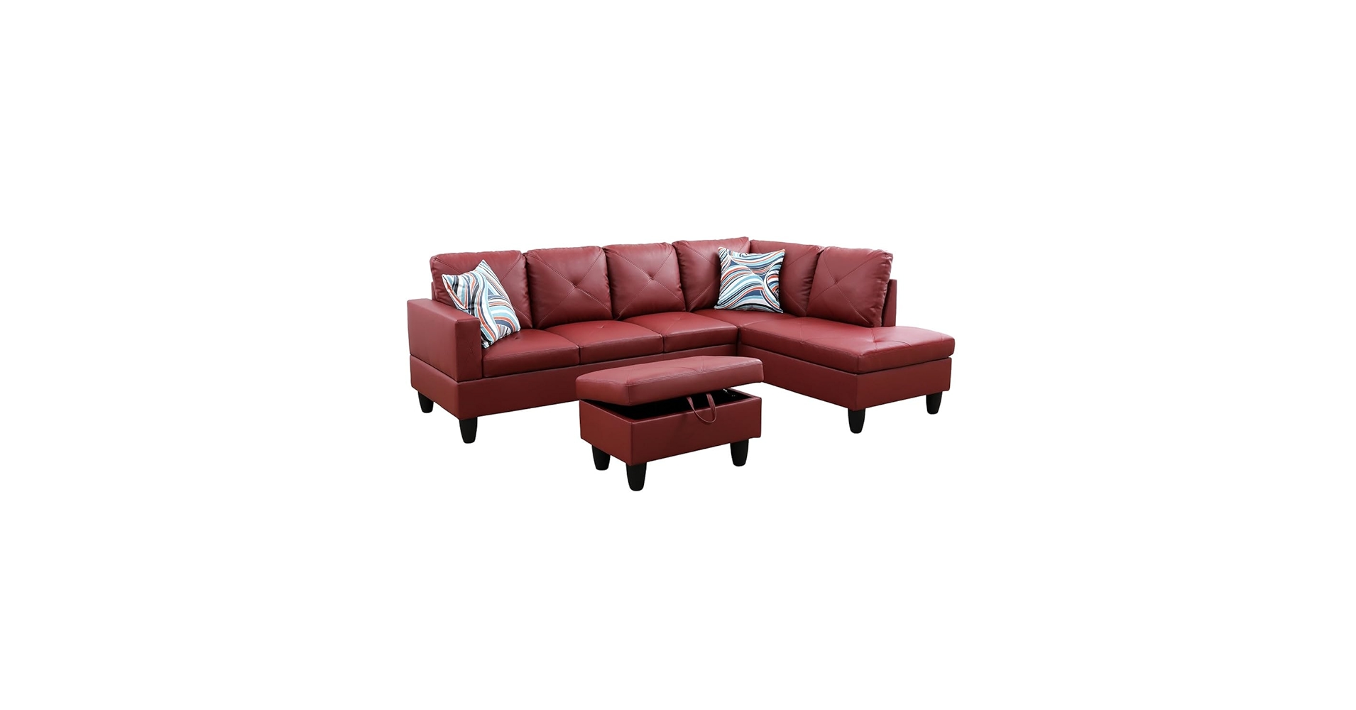 2人掛け・3人掛けソファ Stylish Red Leather Sectional Sofa Hommoo L Shaped 4-Seat Couch, Faux Leather Sectional Couches